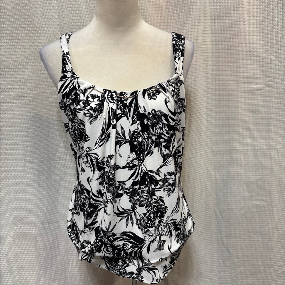 White House Black Market Black and White Floral Camisole